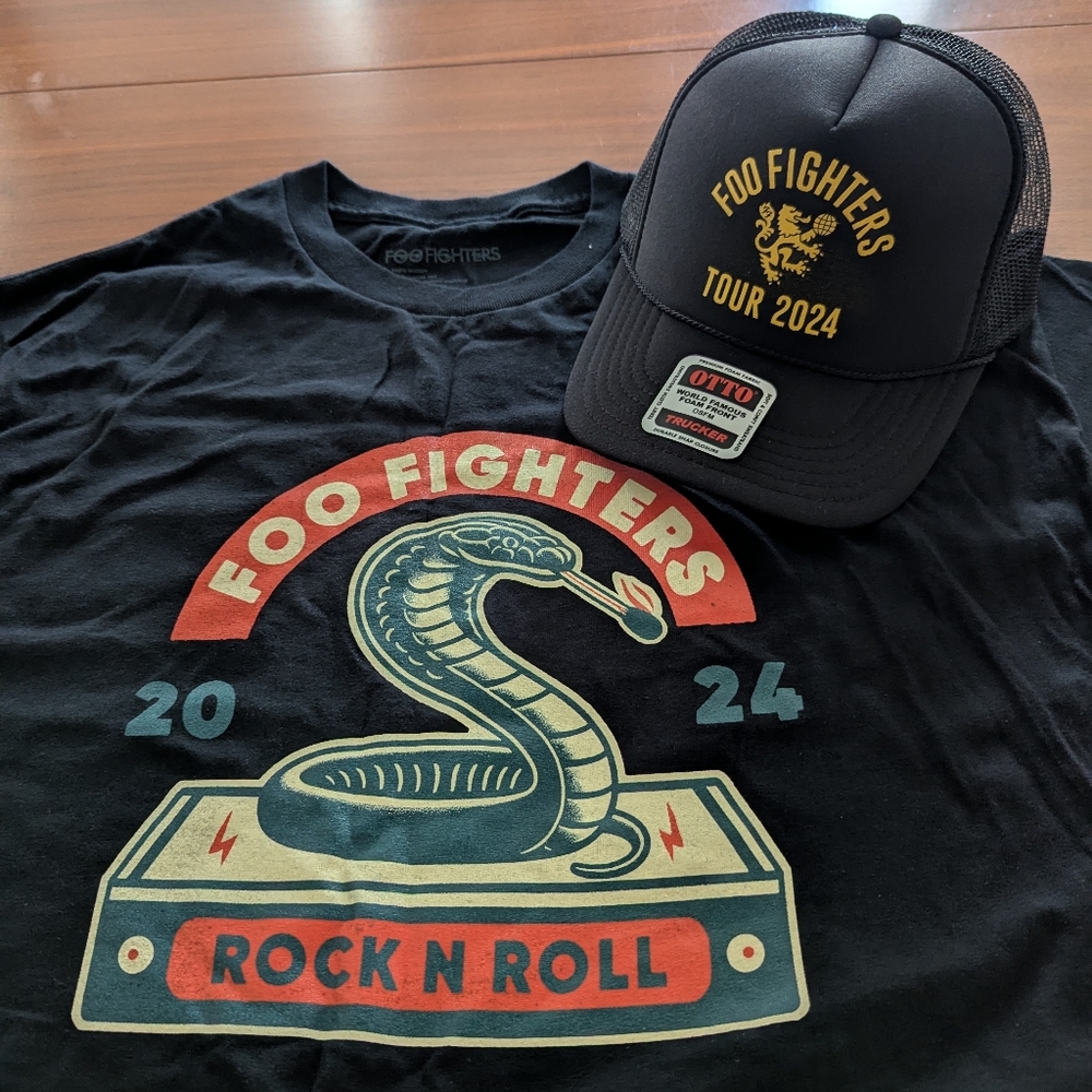 Foo Fighter 2024 Band Tour Tee Shirt XL With Hat